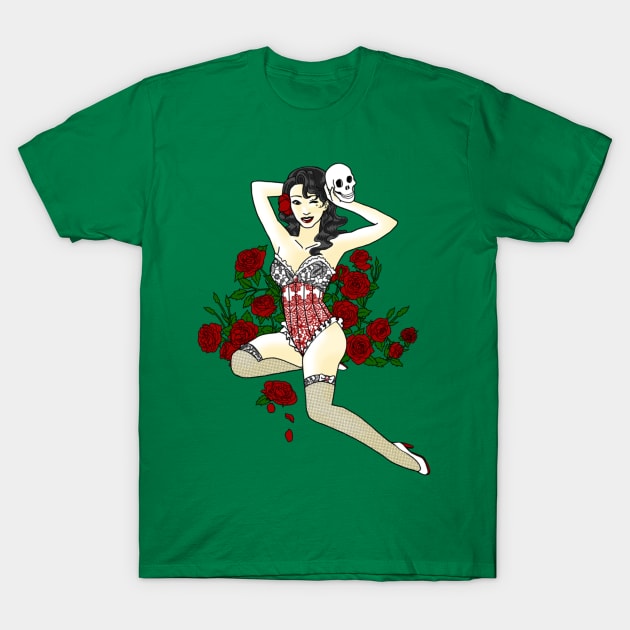 Wild Rose Pin Up T-Shirt by AriesNamarie